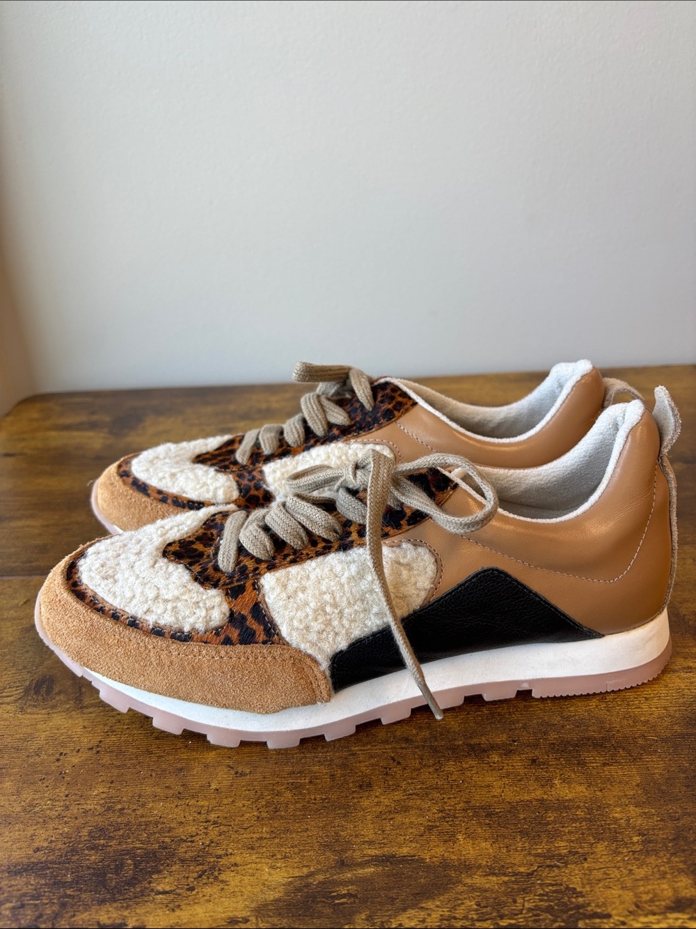 Yosi Samra Leopard & Tan Mixed-Texture Athletic Sneakers